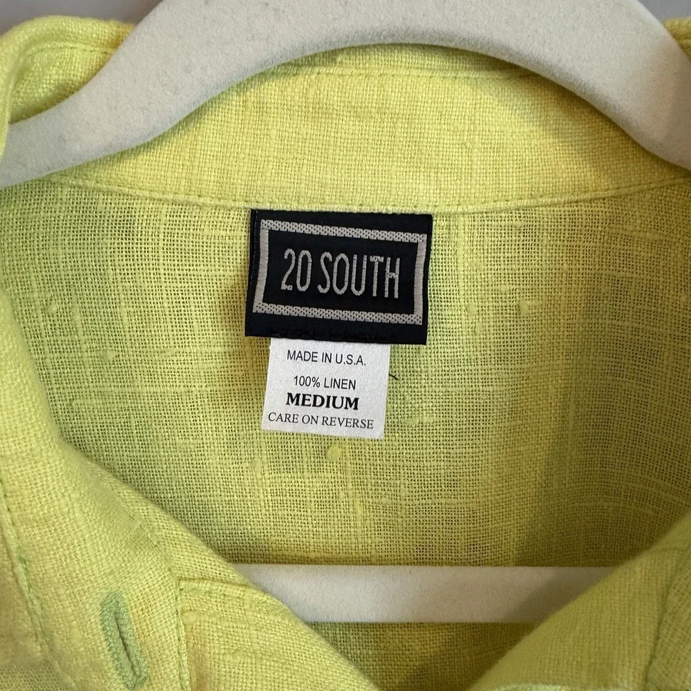 20 South Linen Bright Yellow Shell Button Blouse Medium USA Lagenlook Resortwear